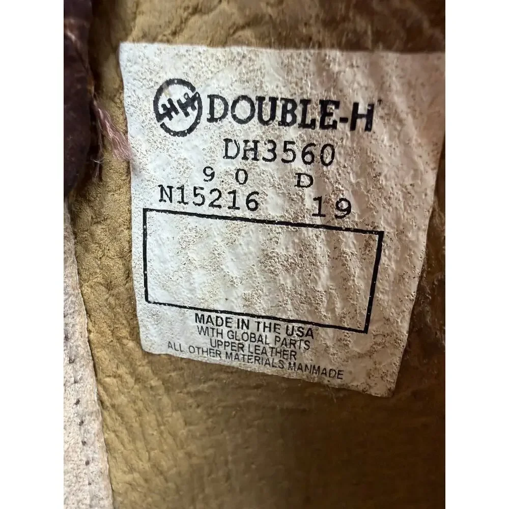 Double-H DH3560 Men's 9 D Brown Leather Western Cowboy Boots USA Made